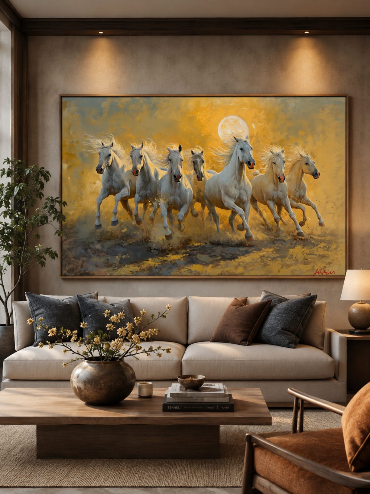 7 White Horses in Modern Abstract Canvas Kit.