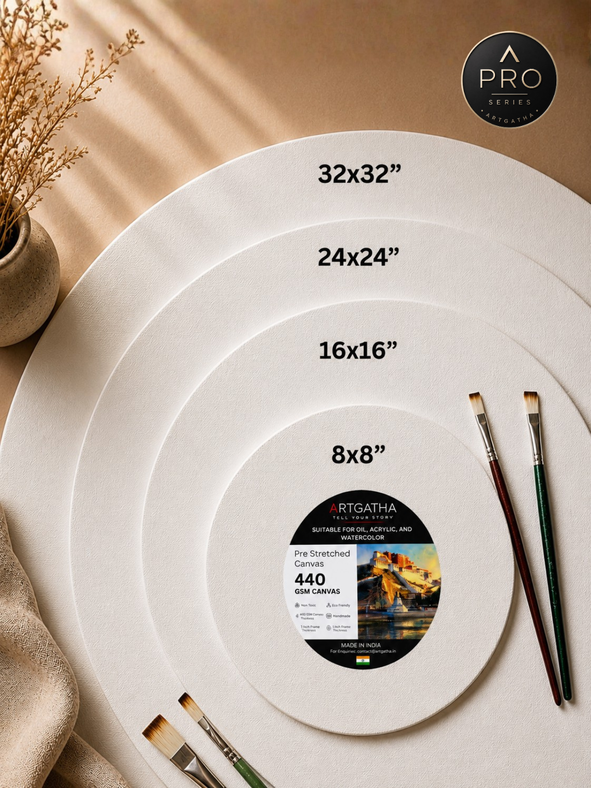 Pro Series Round Professional 440 GSM Pre-Stretched Canvas
