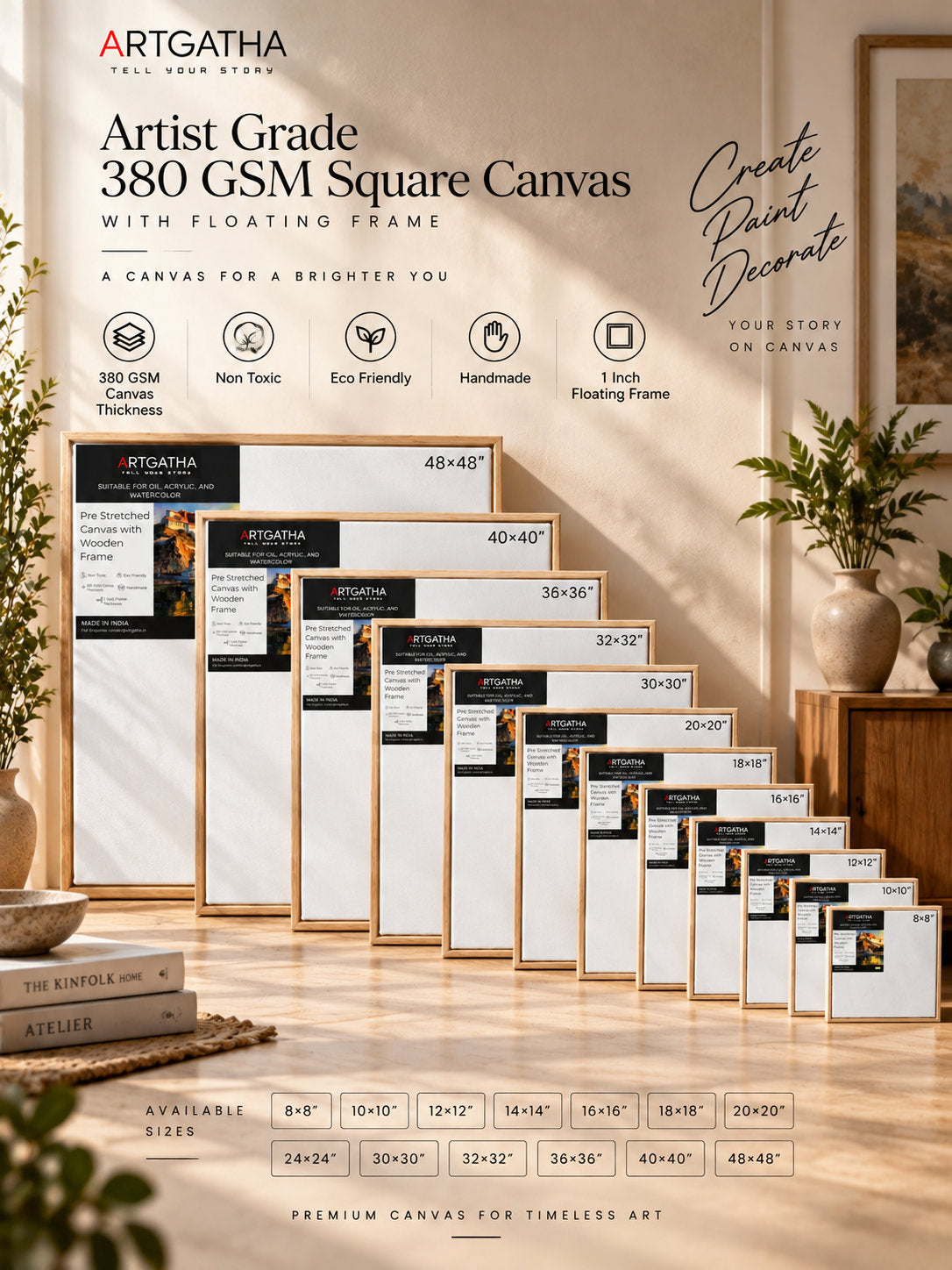 Artist Grade 380 GSM Square Canvas with Floating Frame