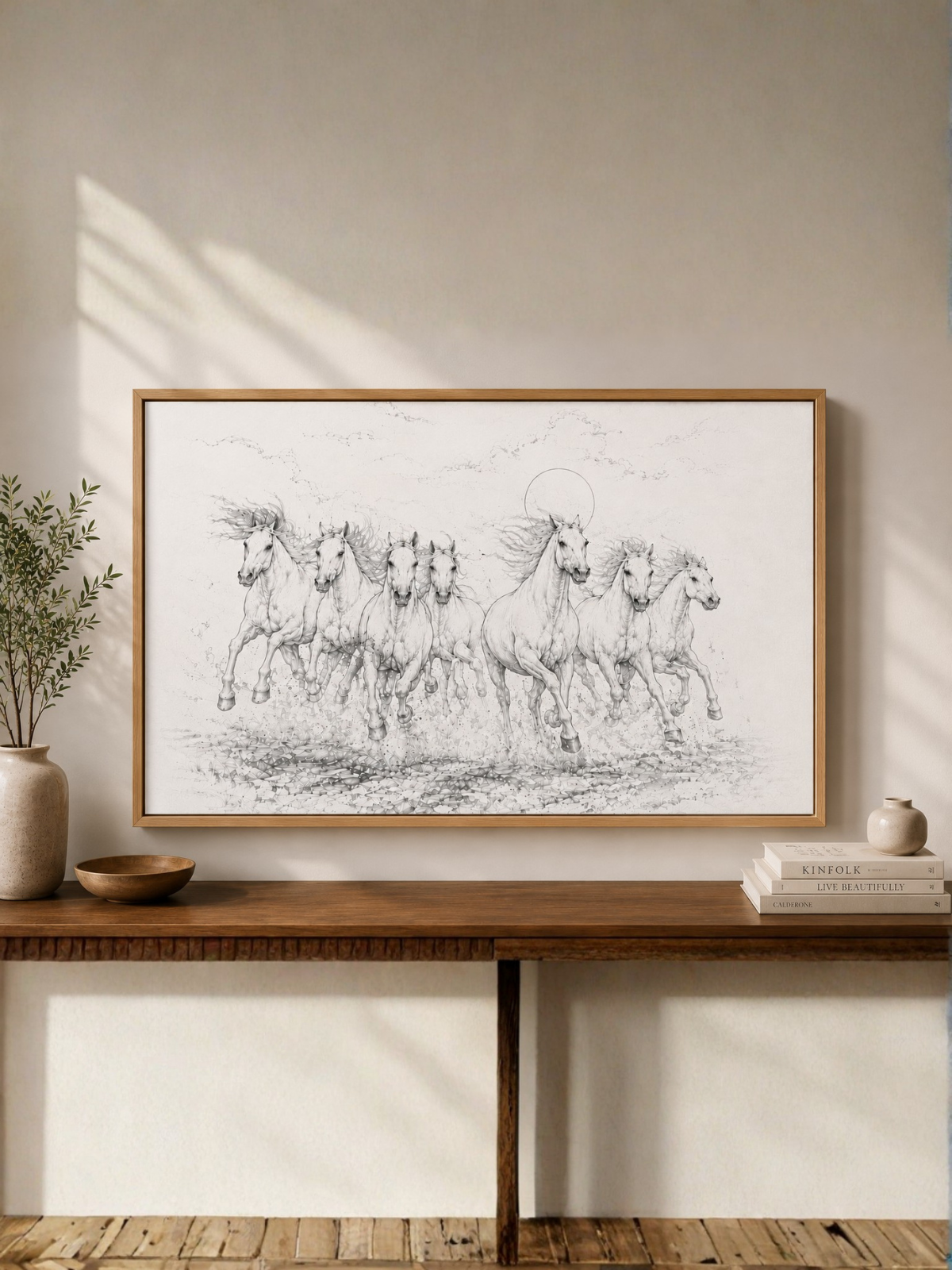 7 White Horses in Modern Abstract Canvas Kit.