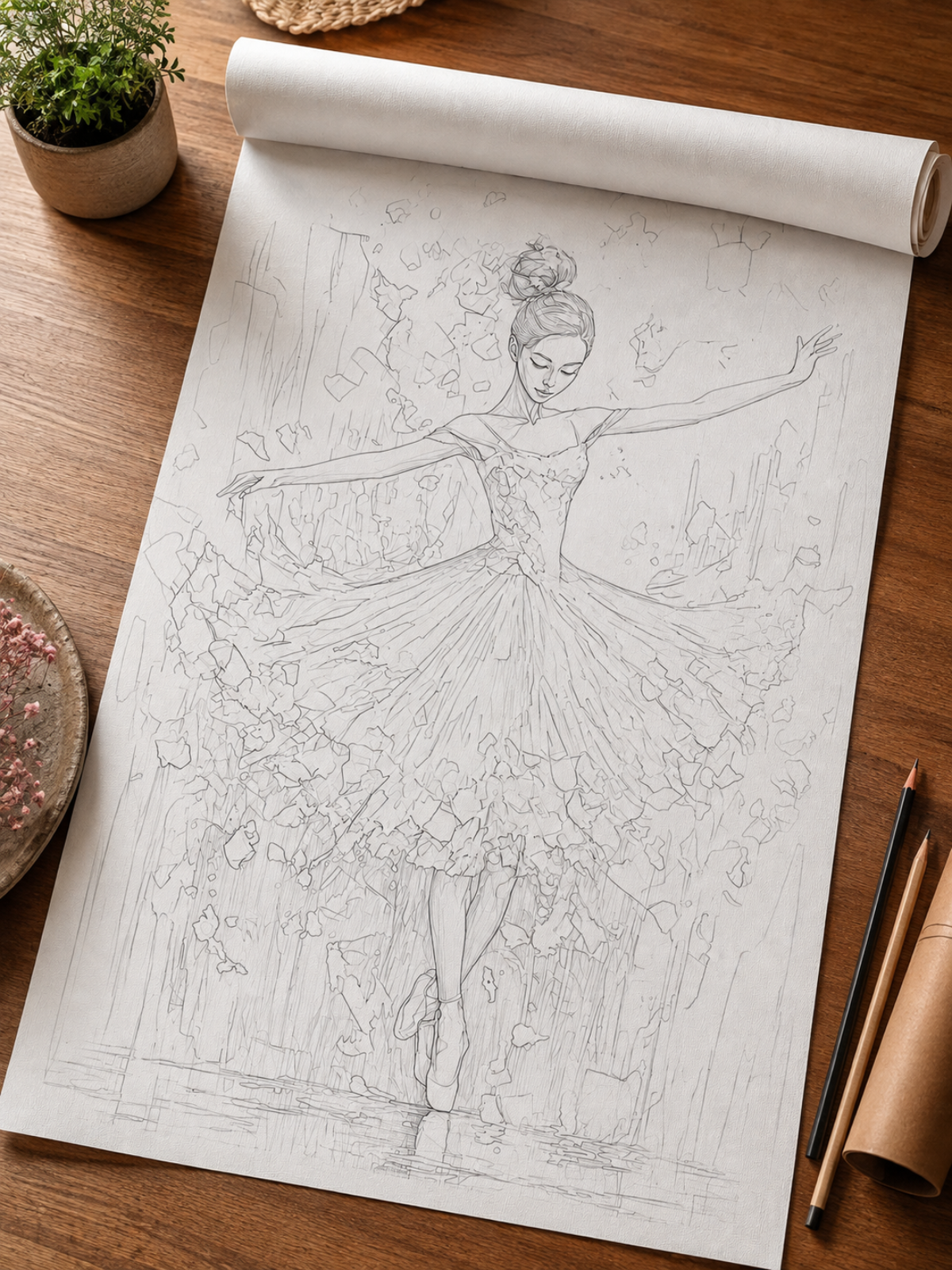 Modern Abstract Dancing Girl Pre Drawn Canvas Kit