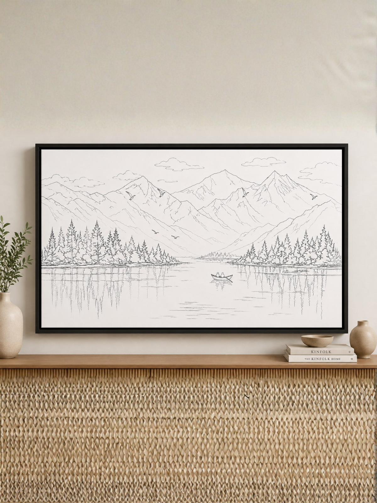 Misty Mountains Birds Modern Abstract Kit