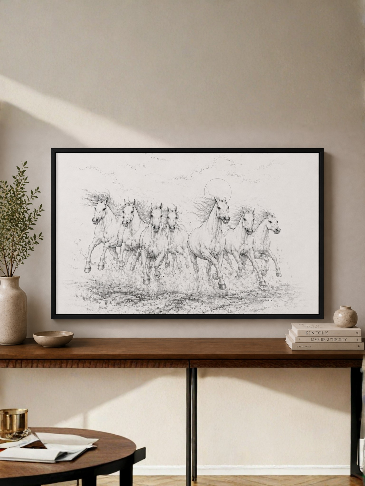7 White Horses in Modern Abstract Canvas Kit.