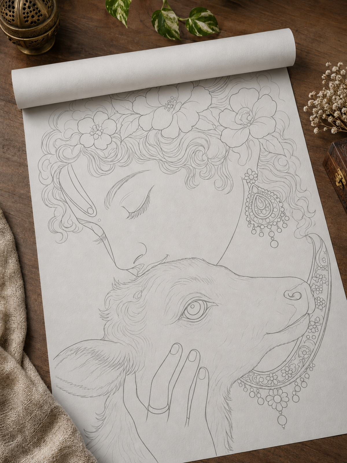 Divine Krishna with Calf Indian Ethnic Canvas Kit
