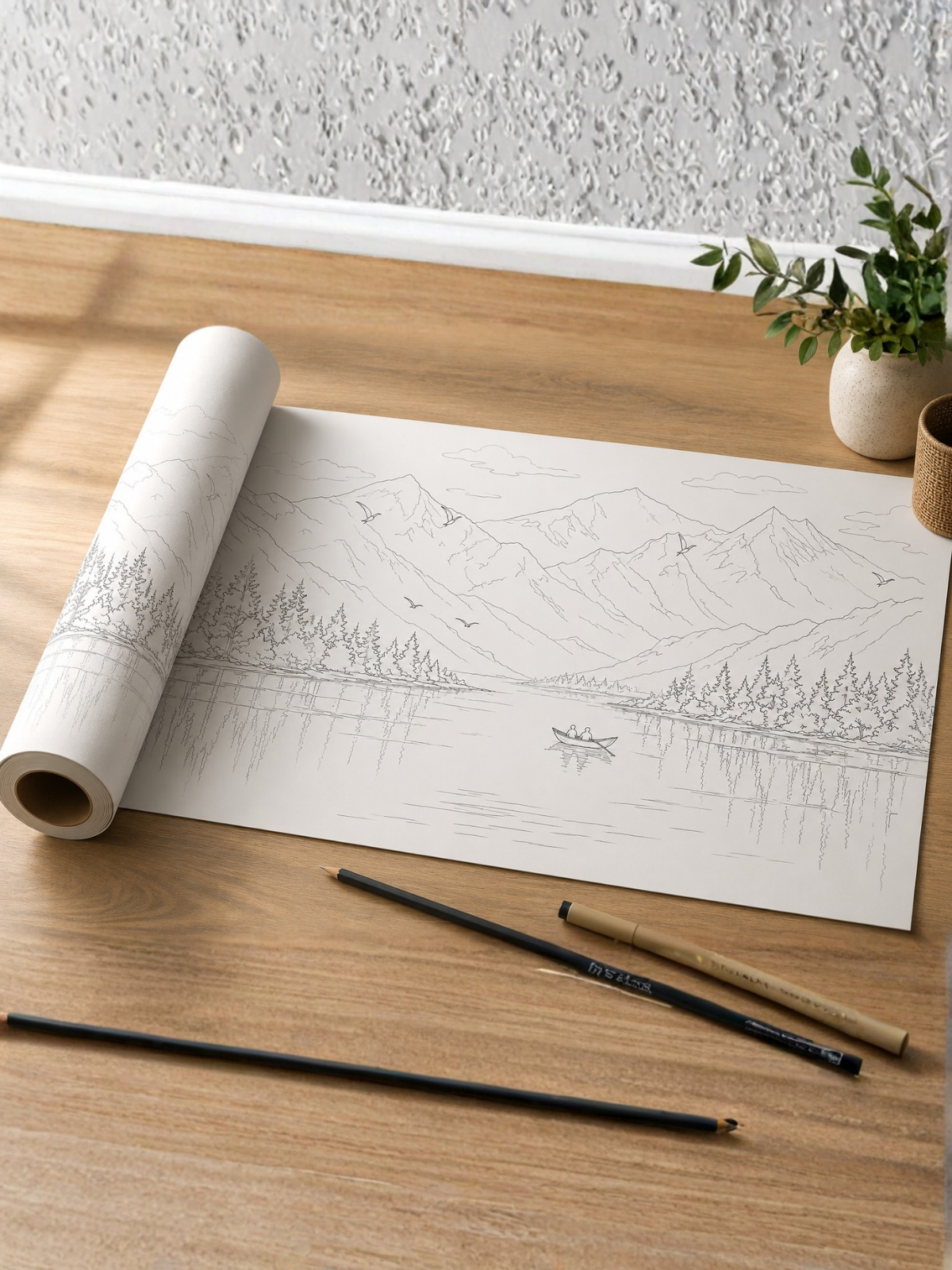 Misty Mountains Birds Modern Abstract Kit