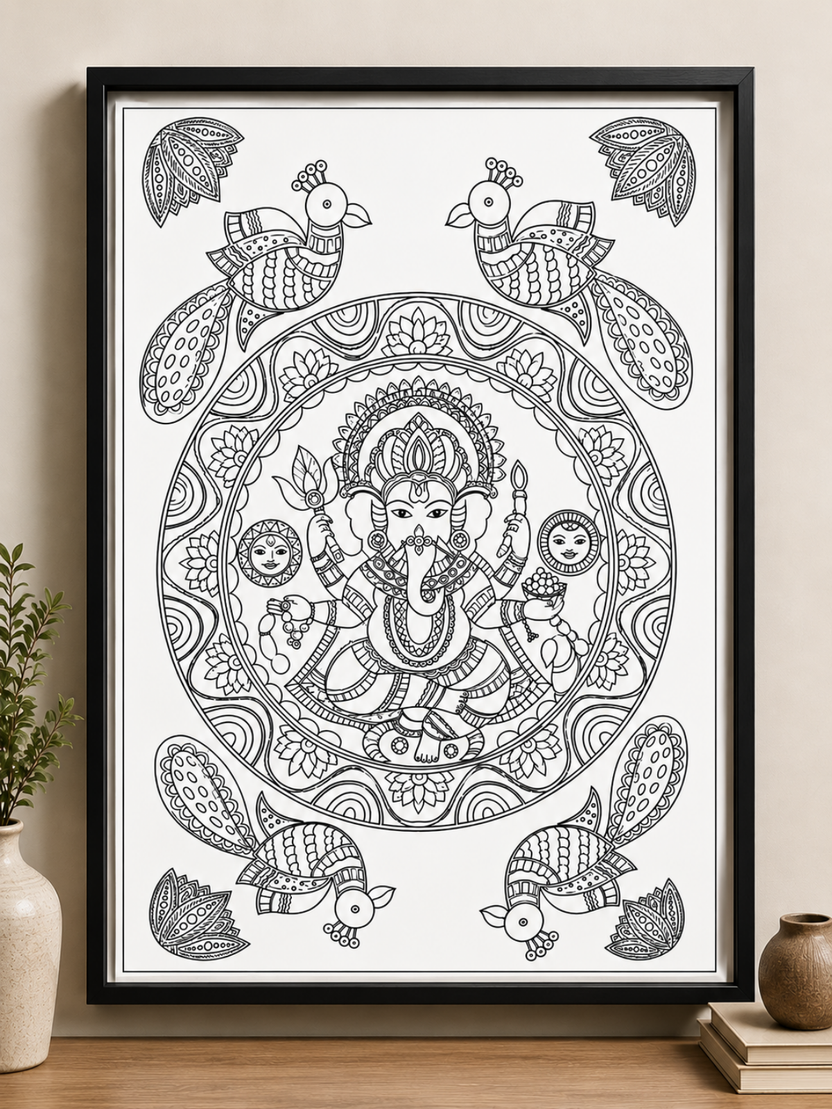 Lord Ganesha with Peacock Madhubani Canvas Kit