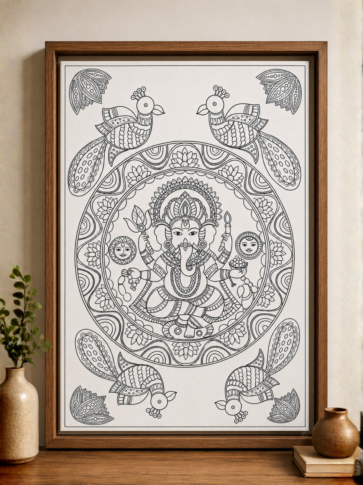 Lord Ganesha with Peacock Madhubani Canvas Kit