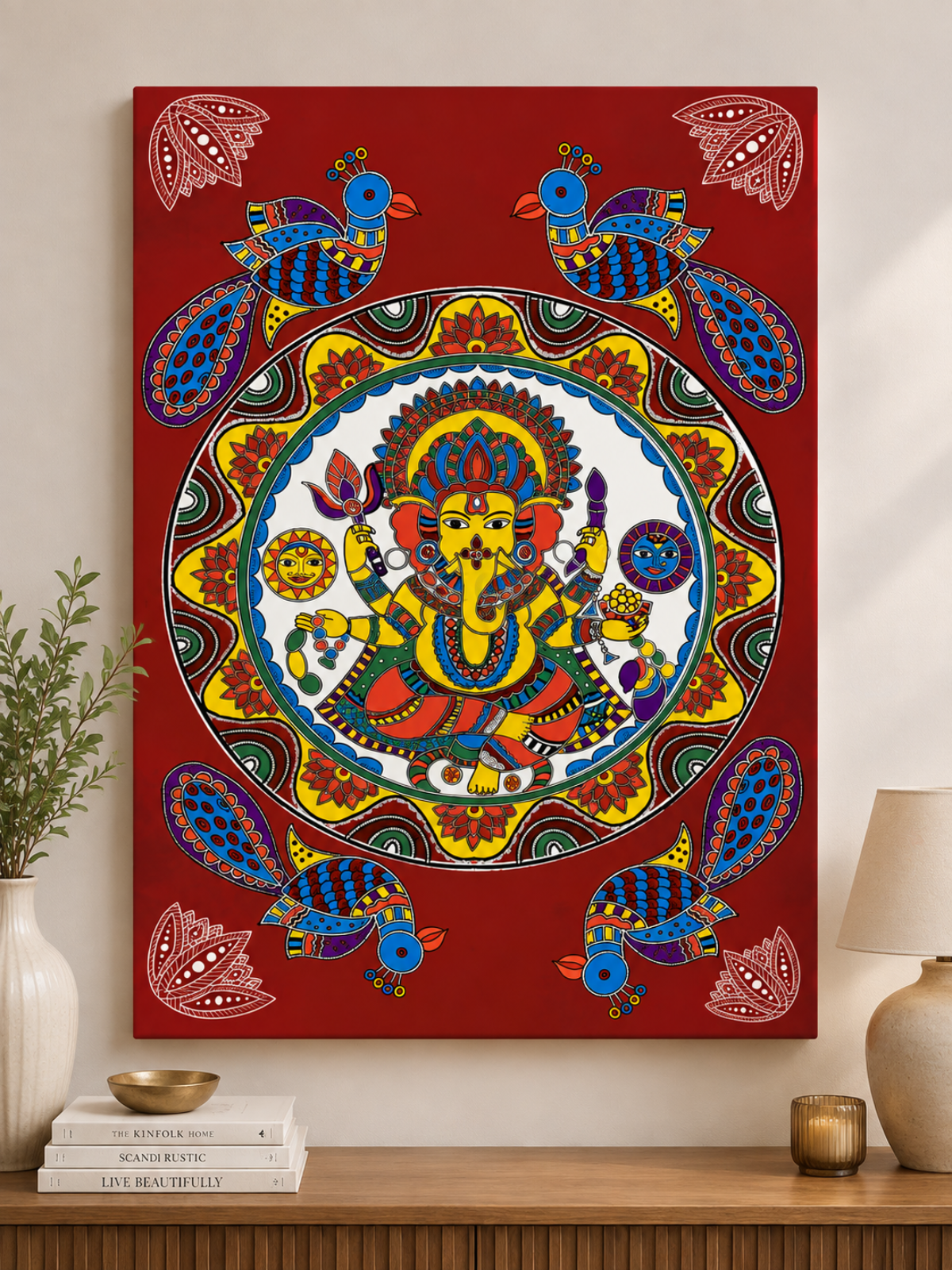 Lord Ganesha with Peacock Madhubani Canvas Kit