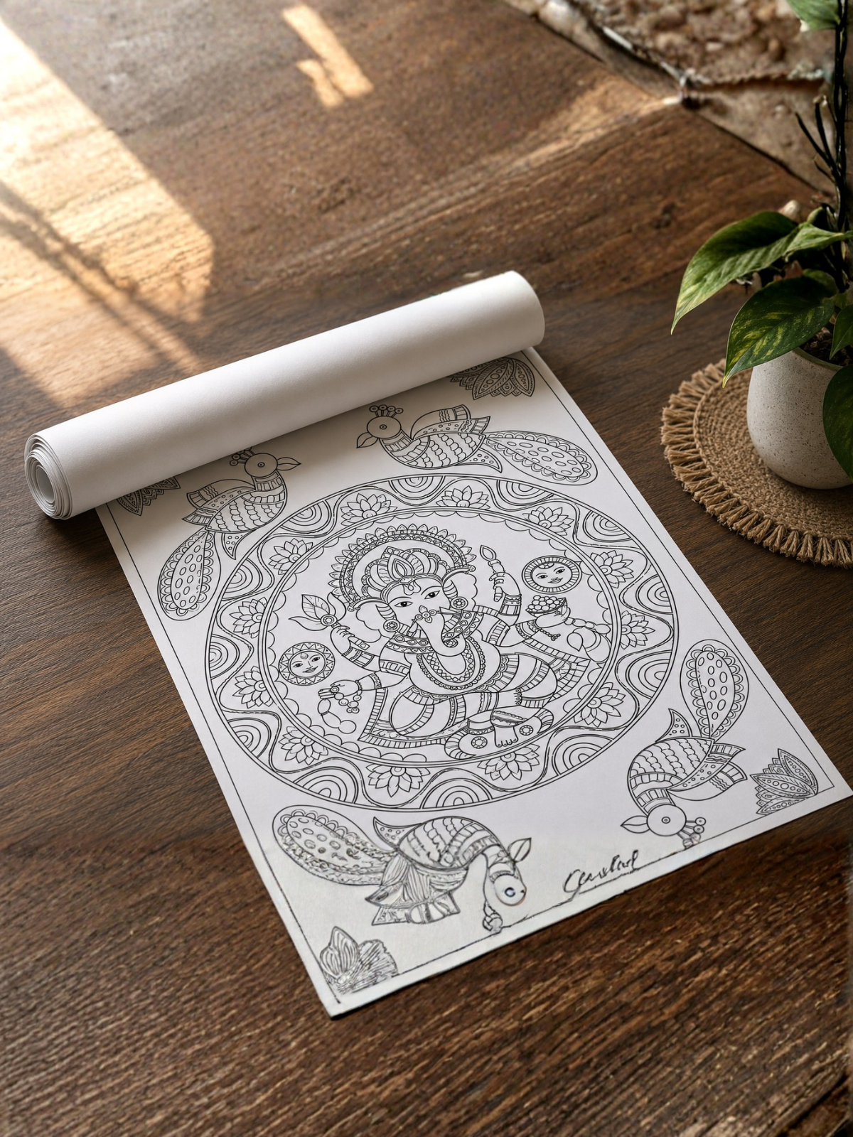 Lord Ganesha with Peacock Madhubani Canvas Kit