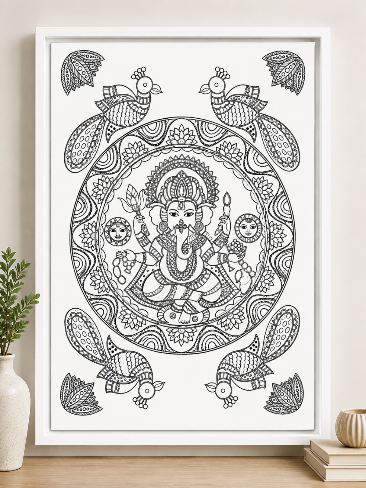 Lord Ganesha with Peacock Madhubani Canvas Kit