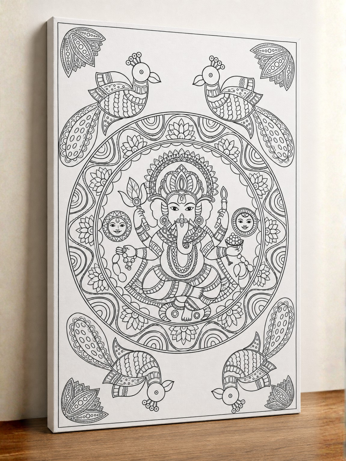 Lord Ganesha with Peacock Madhubani Canvas Kit
