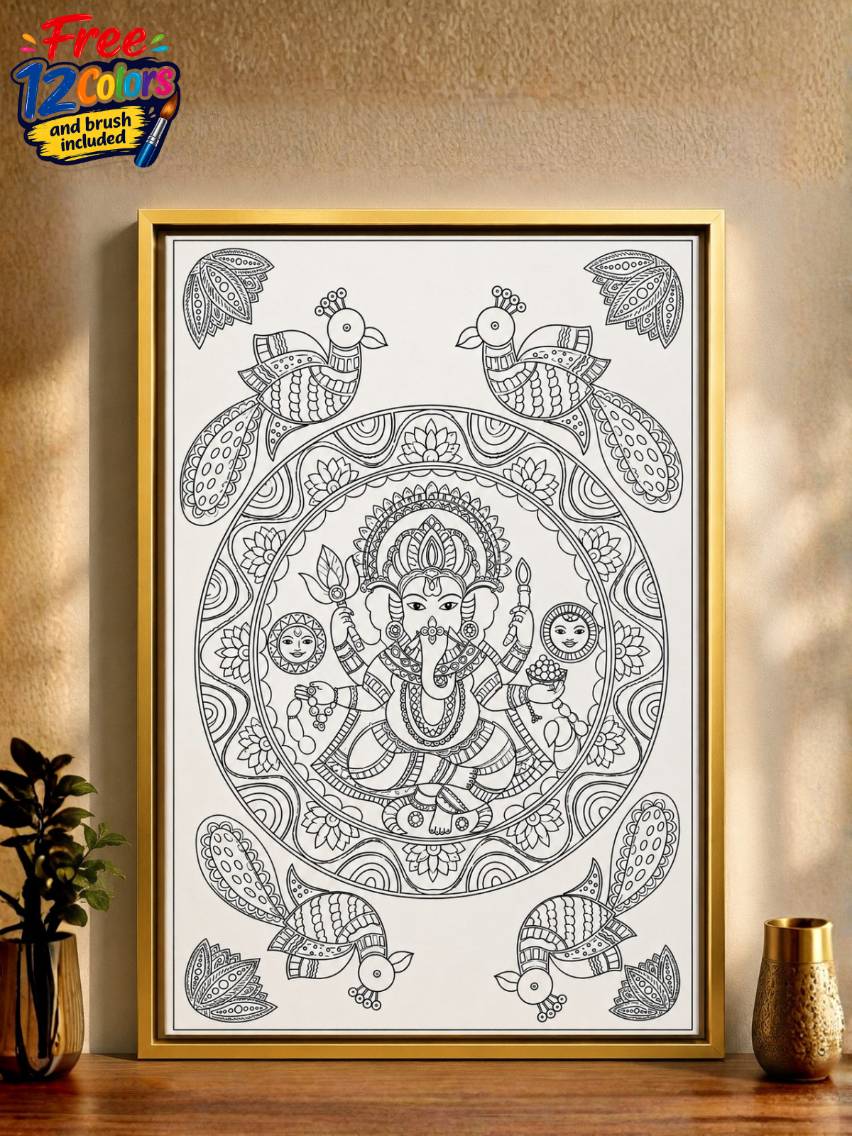 Lord Ganesha with Peacock Madhubani Canvas Kit