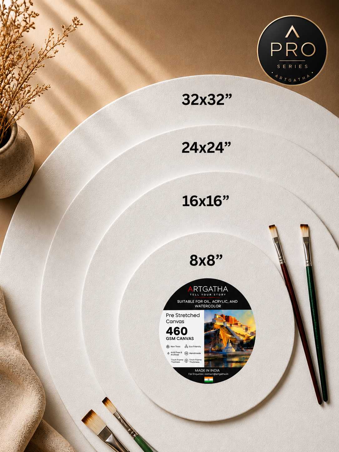 Pro Series Round Professional 460 GSM Pre-Stretched Canvas