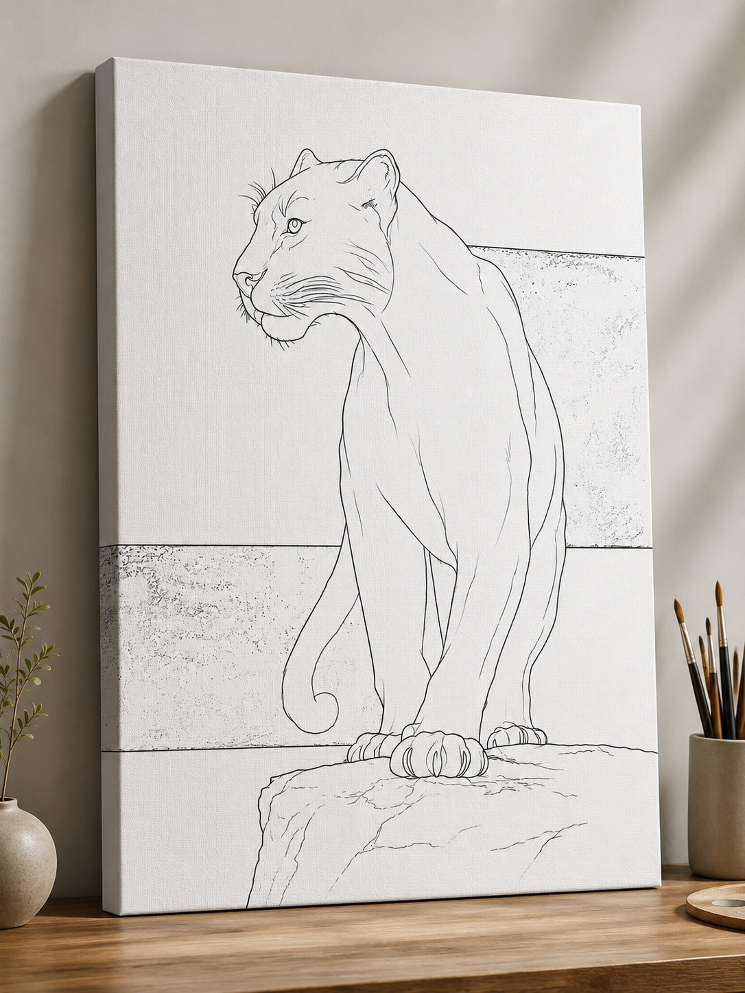 Panther in Black Modern Abstract Canvas Kit