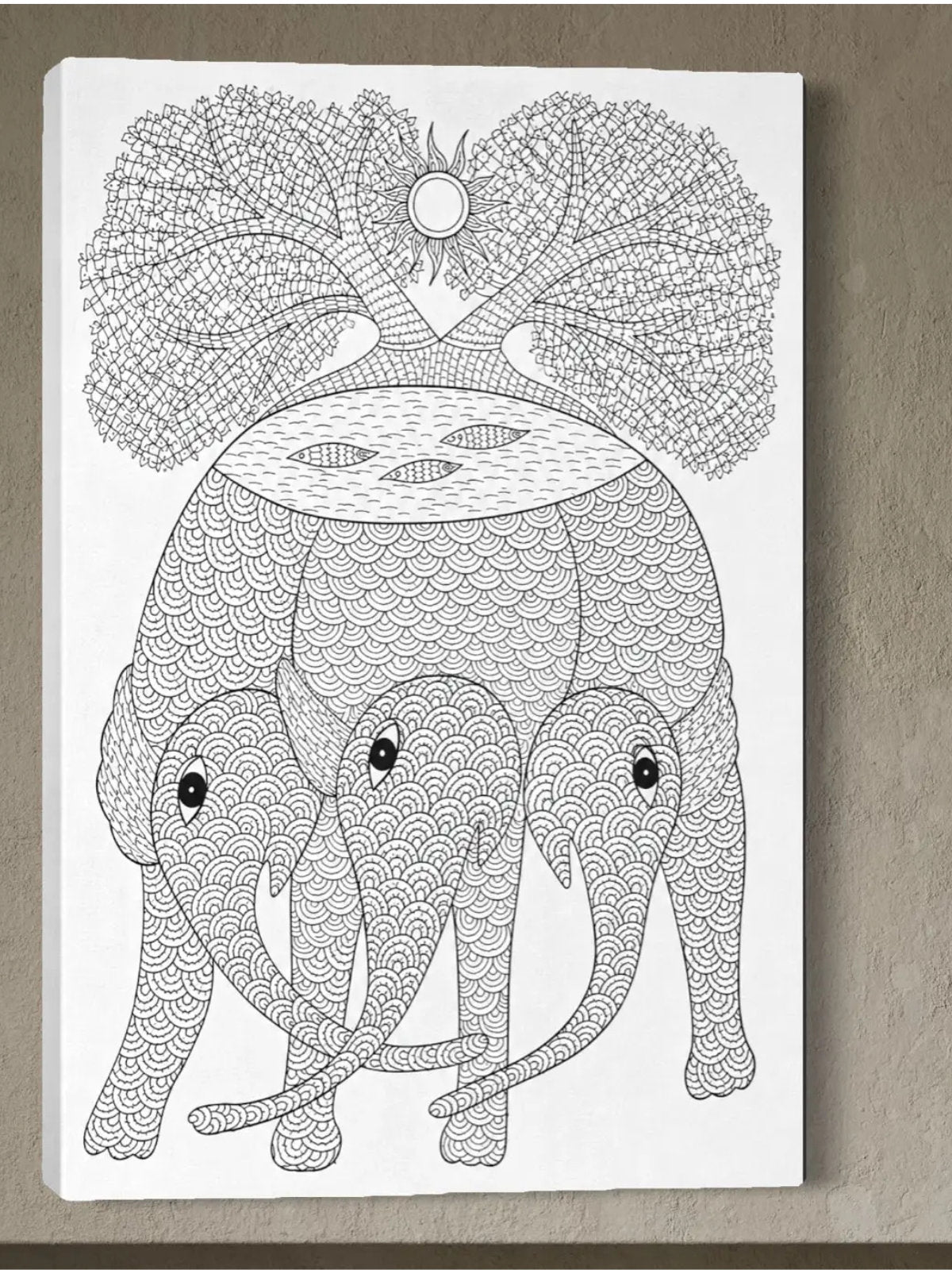 Elephant Gond Art Pre-Drawn Canvas Kit