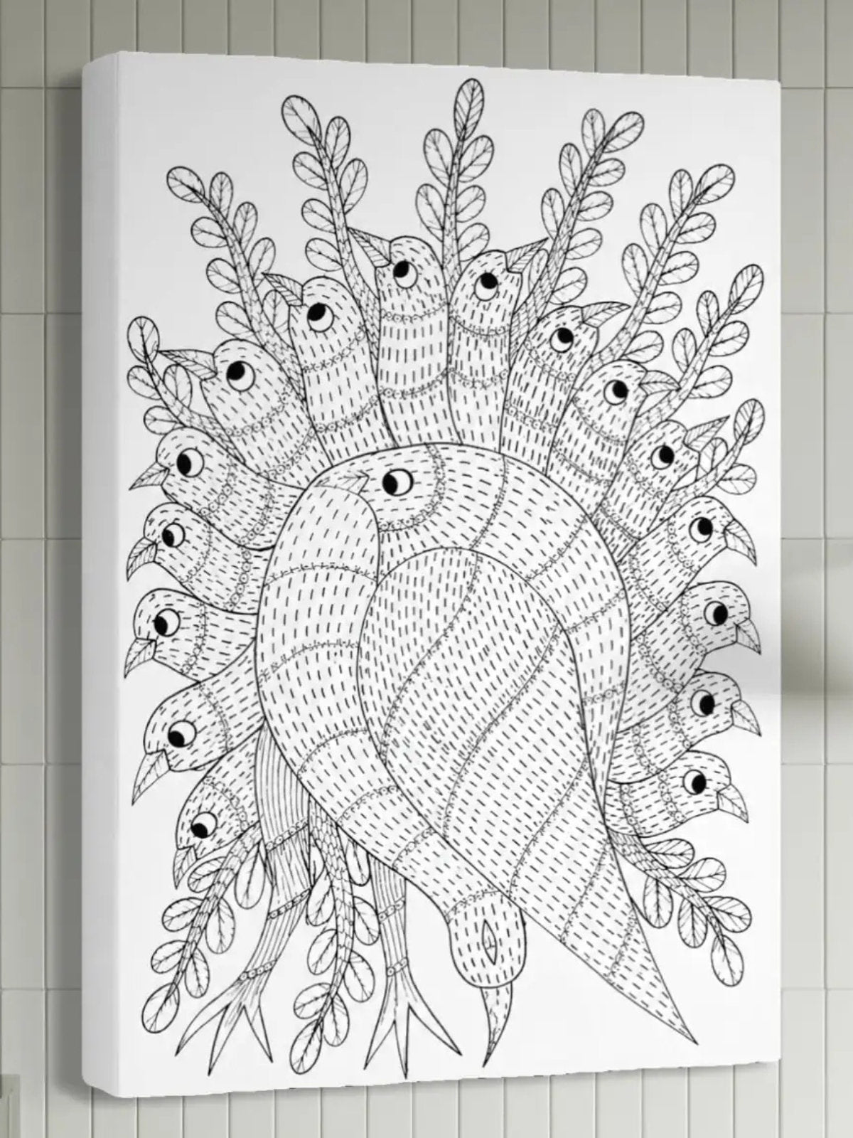 Bird Tree Gond Art Pre-Drawn Canvas Kit