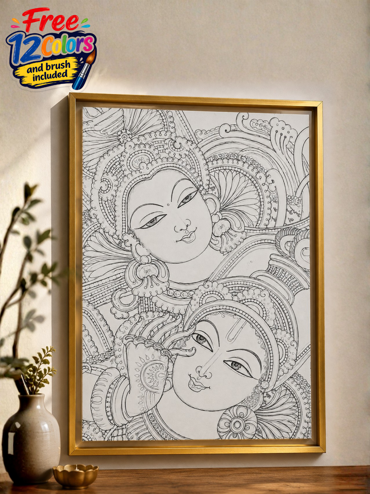 Radha Krishna Kerala Mural Canvas Kit
