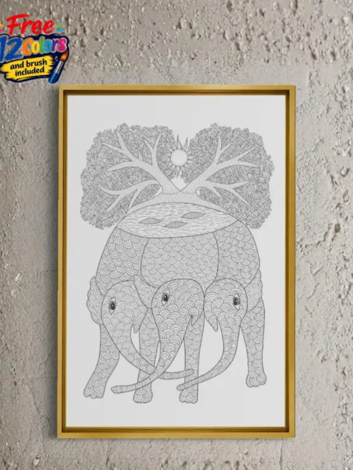 Elephant Gond Art Pre-Drawn Canvas Kit