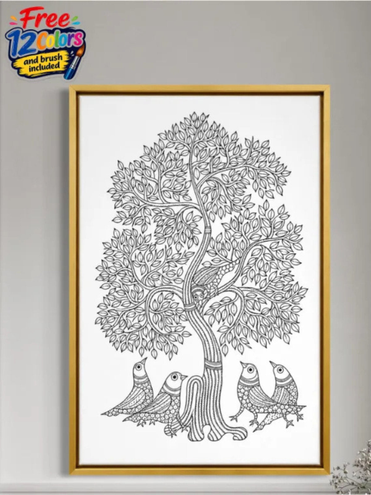 Birds Under the Tree Gond Canvas Kit