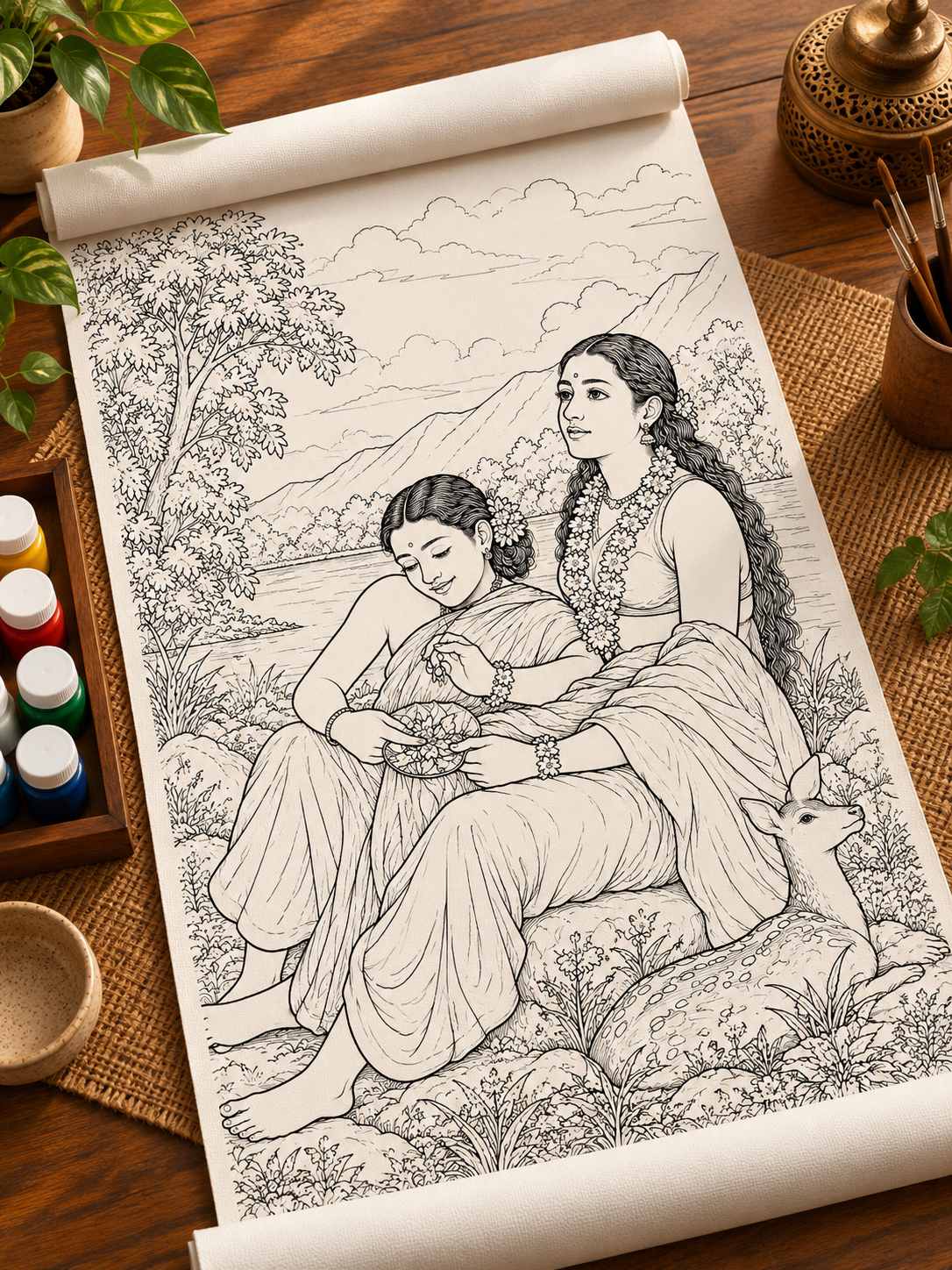 Shakuntala Writing a Love Letter by Raja Ravi Varma Canvas Kit