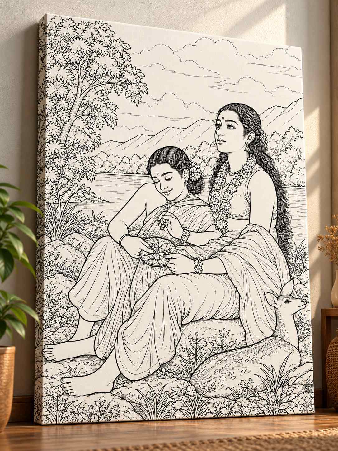 Shakuntala Writing a Love Letter by Raja Ravi Varma Canvas Kit