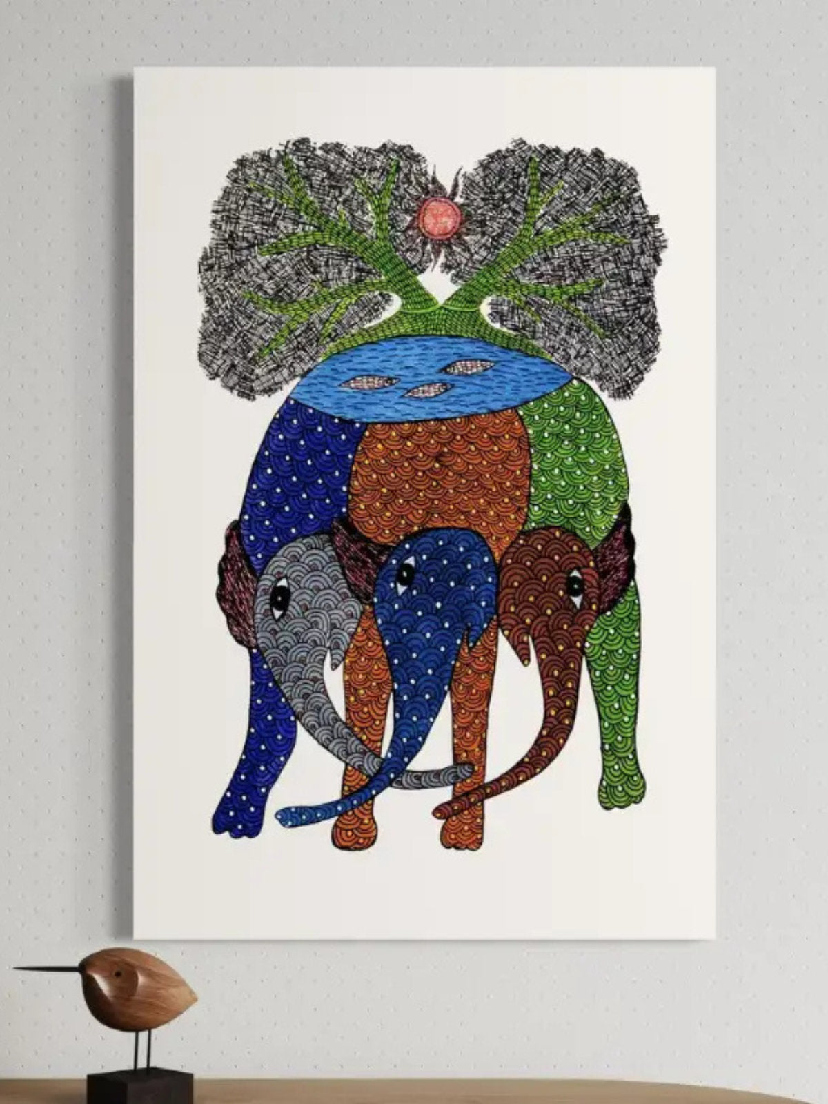 Elephant Gond Art Pre-Drawn Canvas Kit