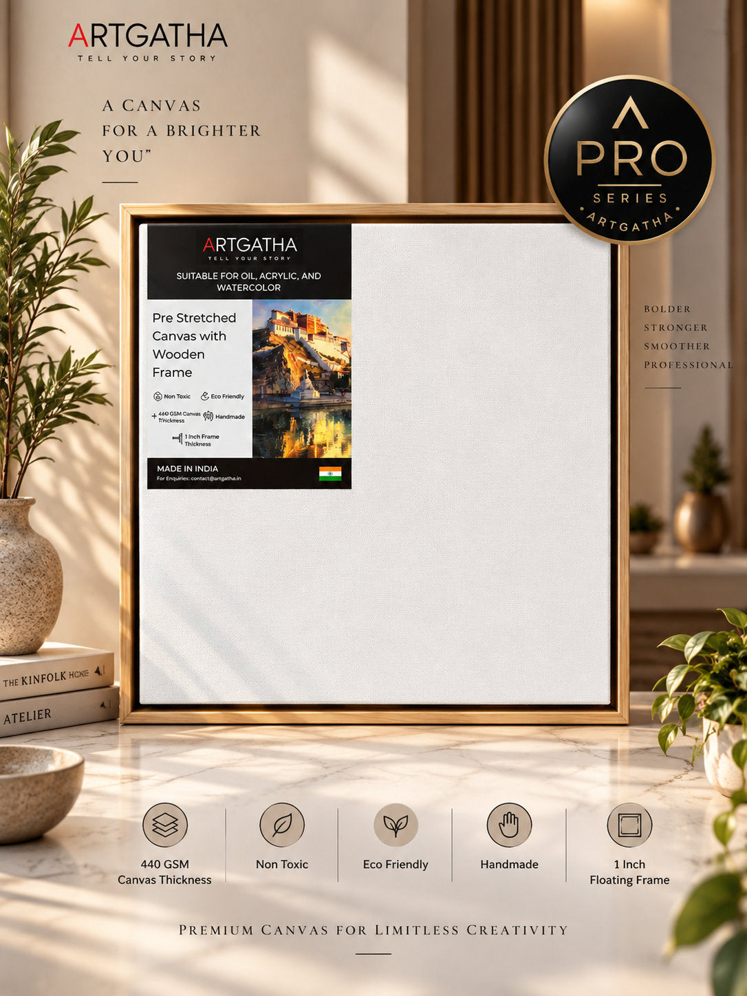 Pro Series Artist Grade 440 GSM Square Canvas with Floating Frame