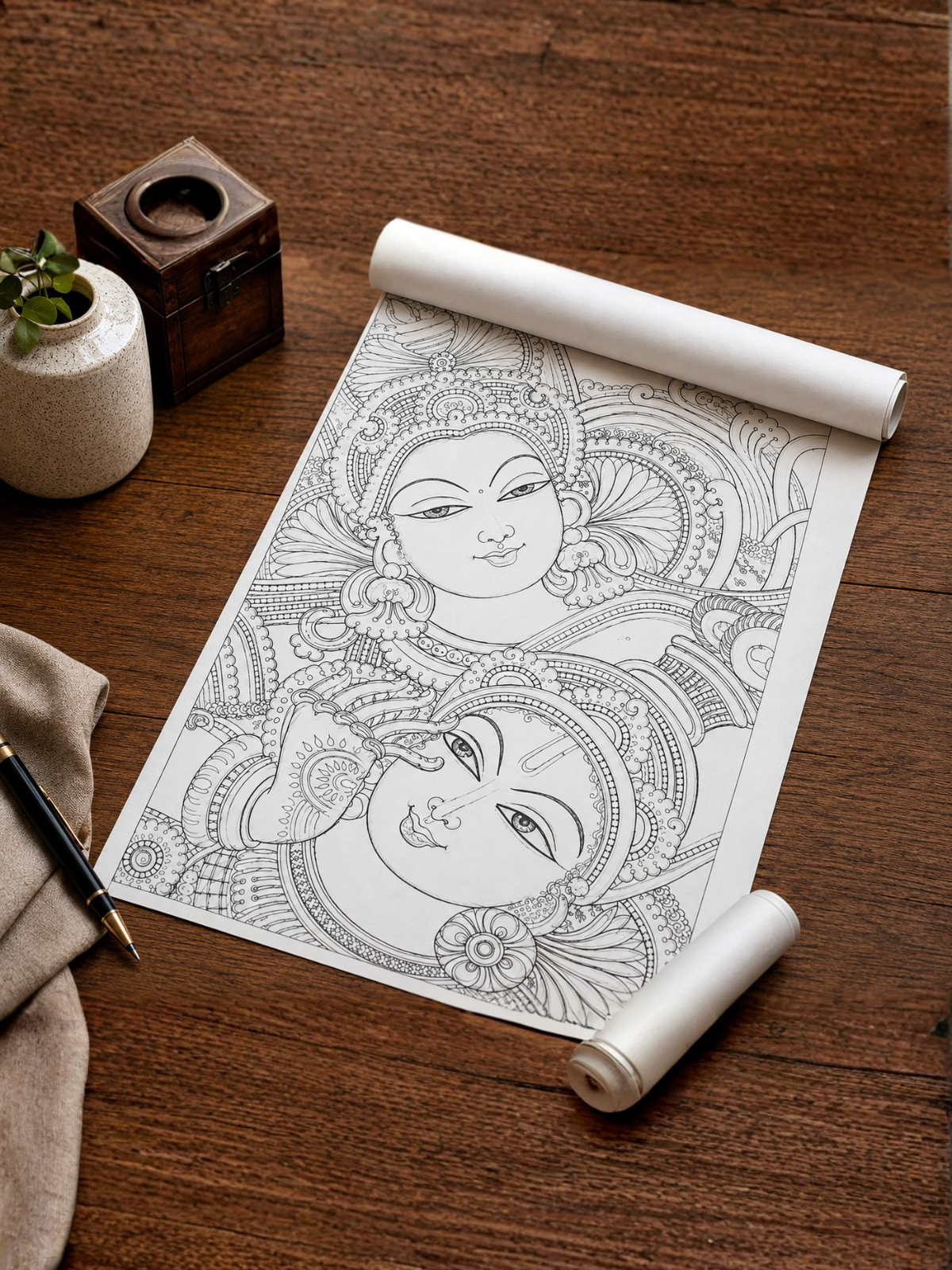Radha Krishna Kerala Mural Canvas Kit