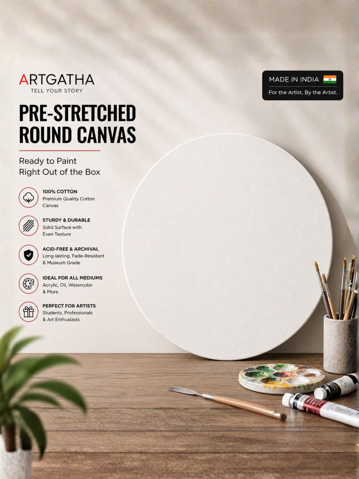 Round Professional 380 GSM Pre-Stretched Canvas