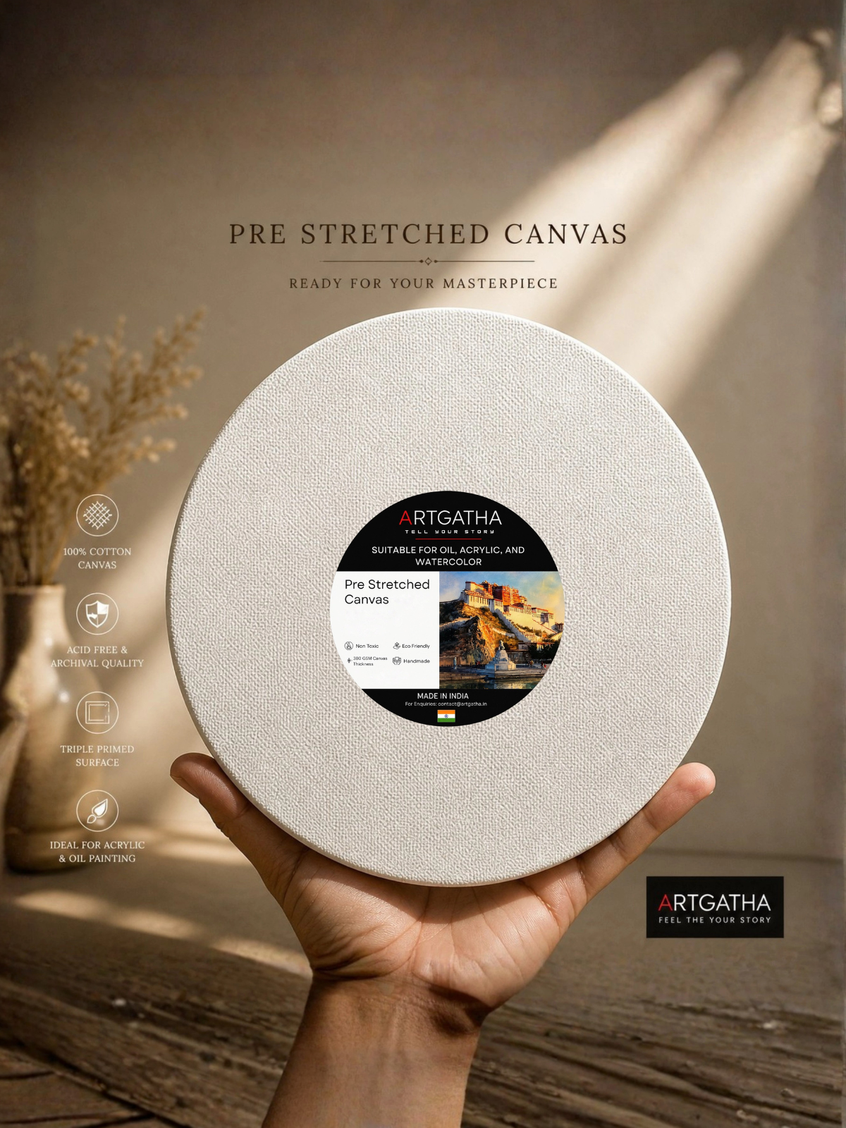 Round Professional 380 GSM Pre-Stretched Canvas