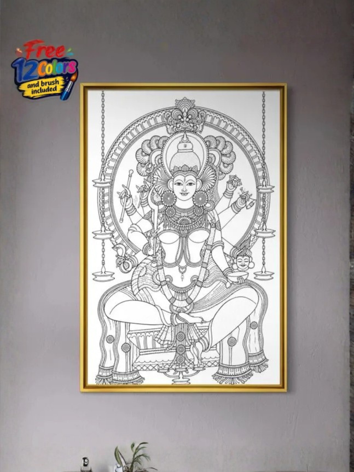 Thirumandhamkunnu Bhagavathy Kerala Mural Pre Drawn Canvas Kit