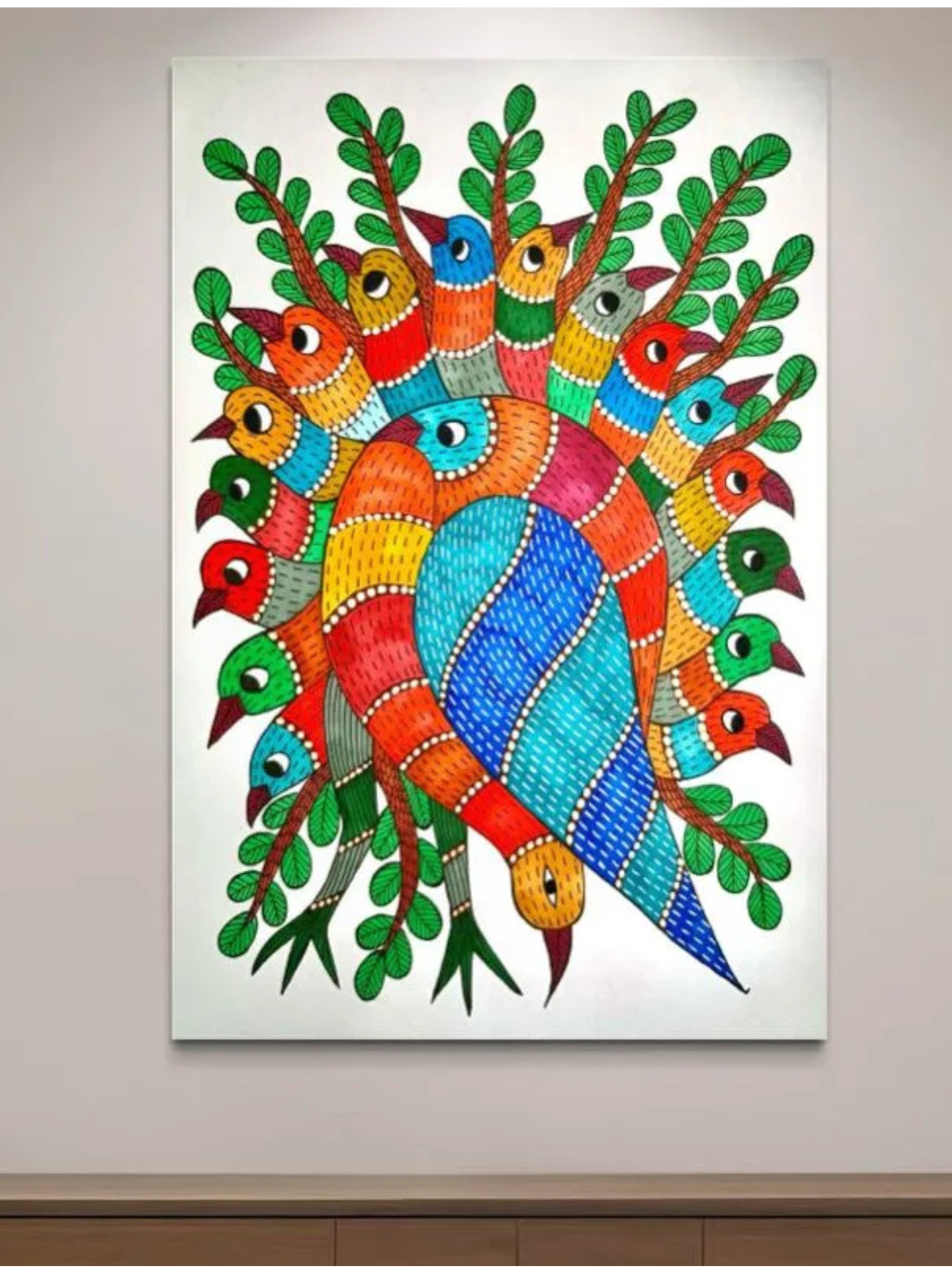 Bird Tree Gond Art Pre-Drawn Canvas Kit