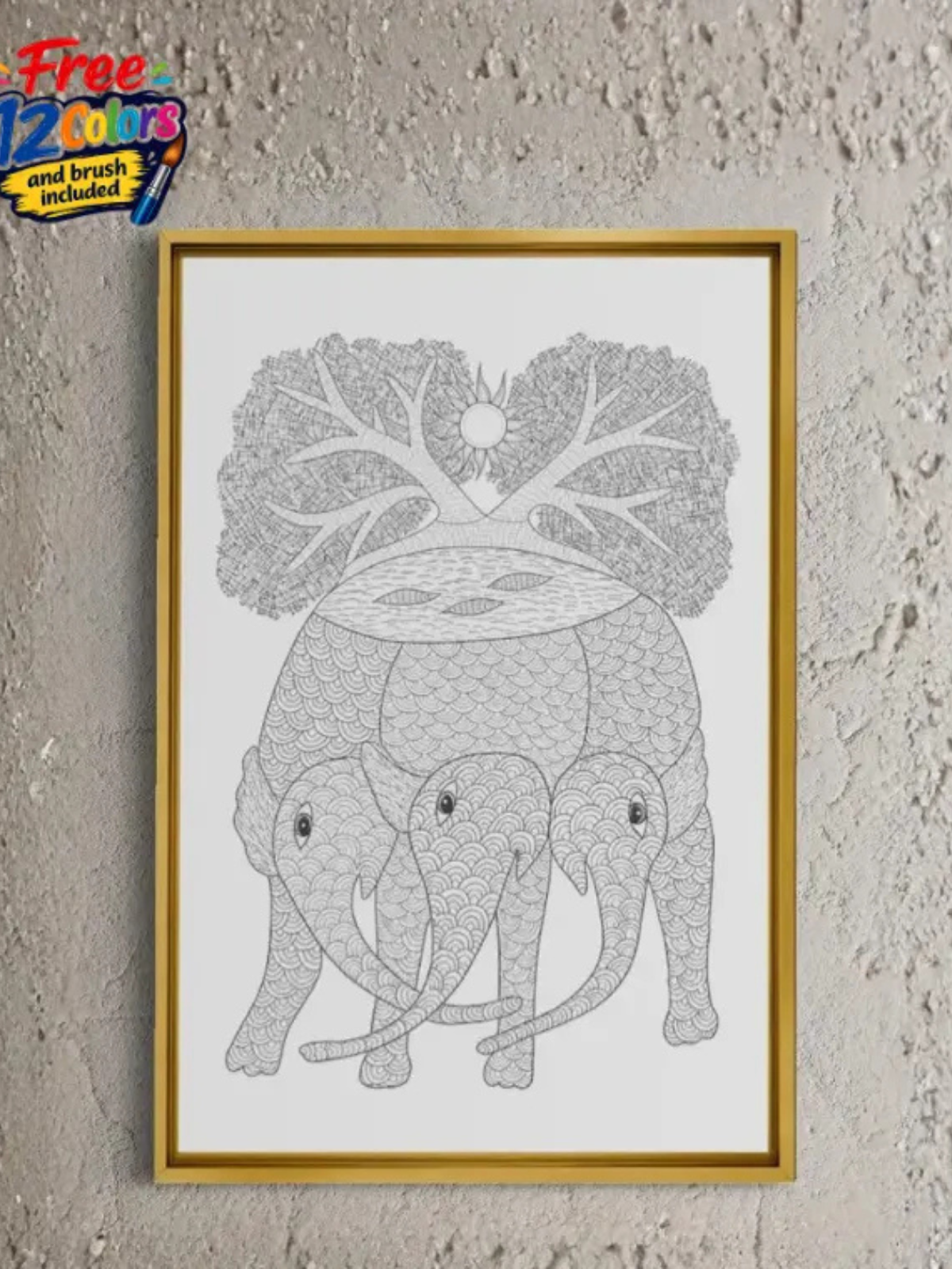 Elephant Gond Art Pre-Drawn Canvas Kit