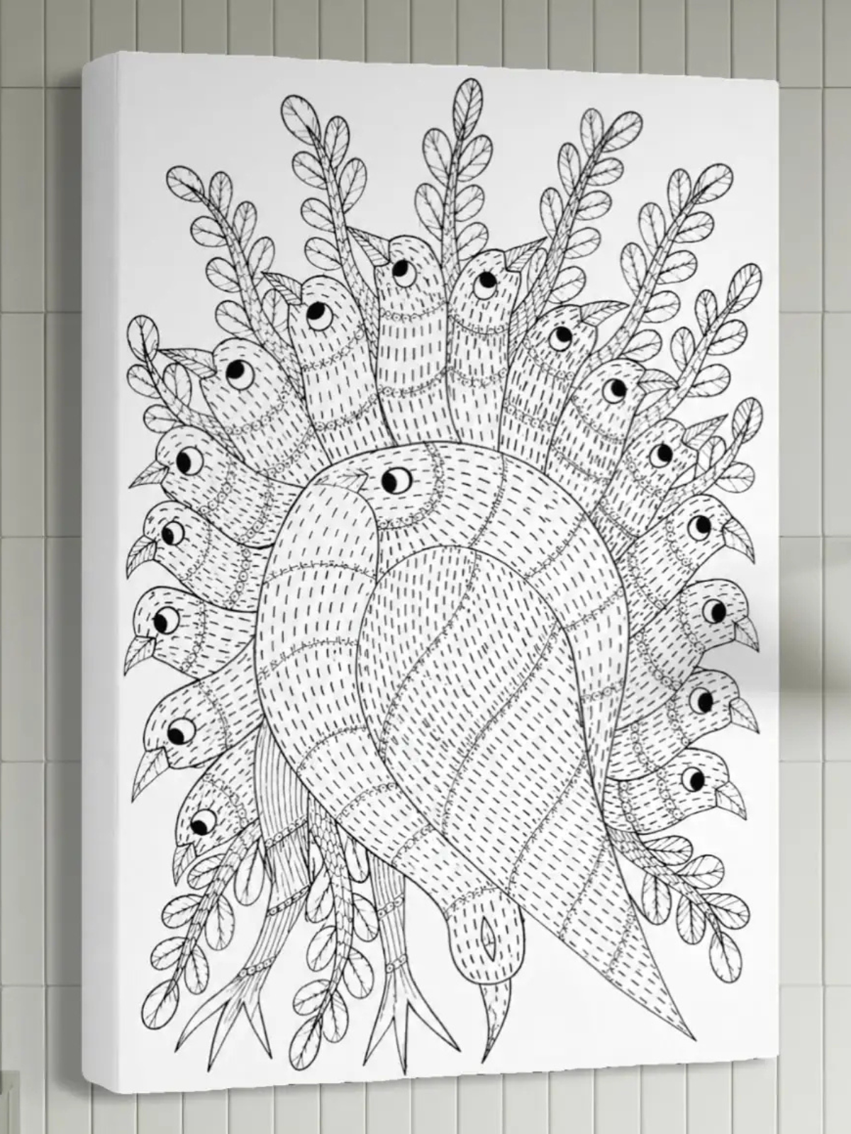 Bird Tree Gond Art Pre-Drawn Canvas Kit