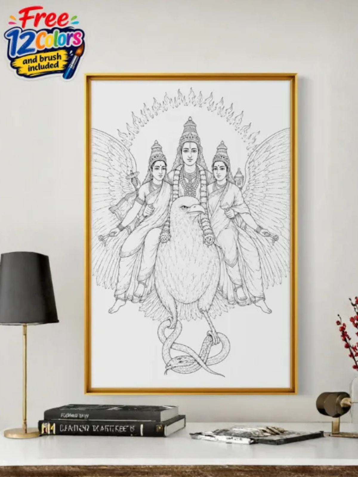 Vishnu on Garuda Raja Ravi Varma Pre-Drawn Canvas Kit