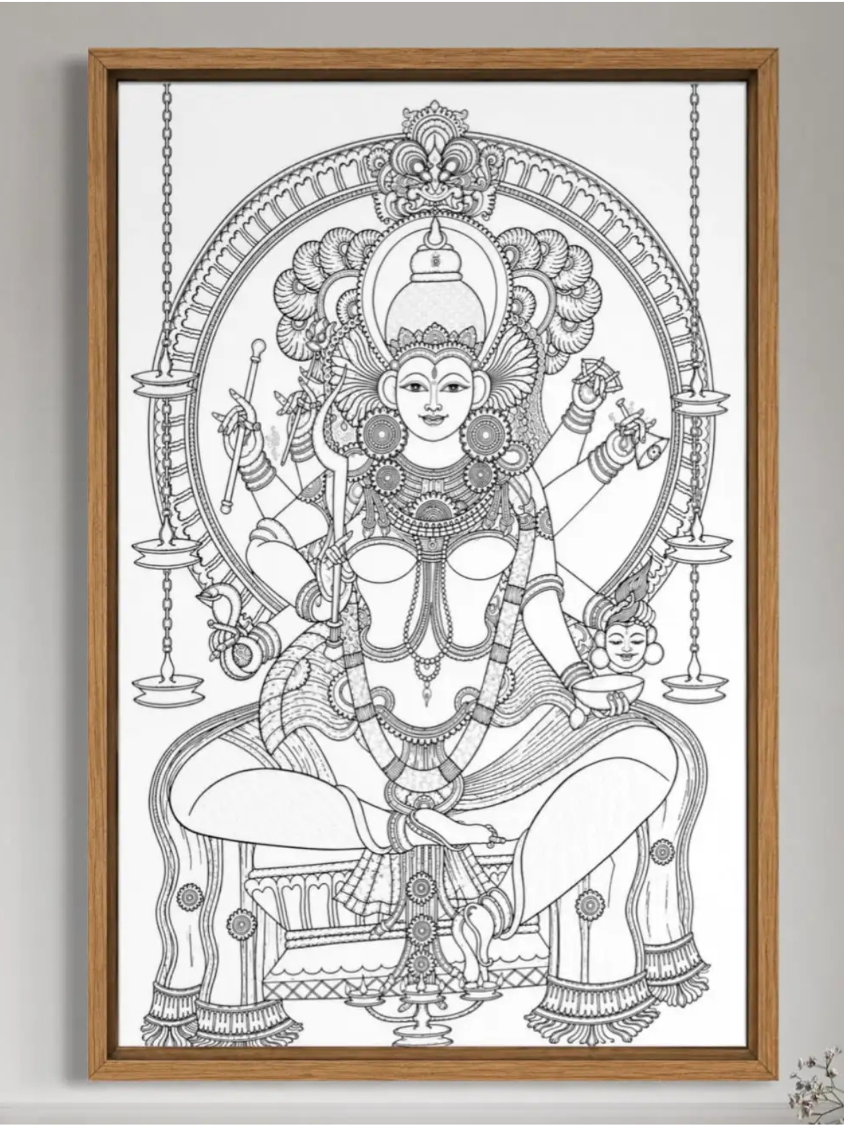 Thirumandhamkunnu Bhagavathy Kerala Mural Pre Drawn Canvas Kit