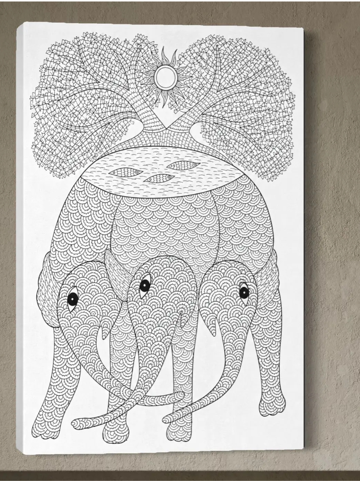 Elephant Gond Art Pre-Drawn Canvas Kit