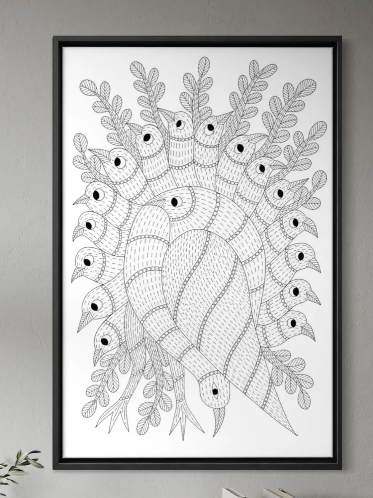 Bird Tree Gond Art Pre-Drawn Canvas Kit