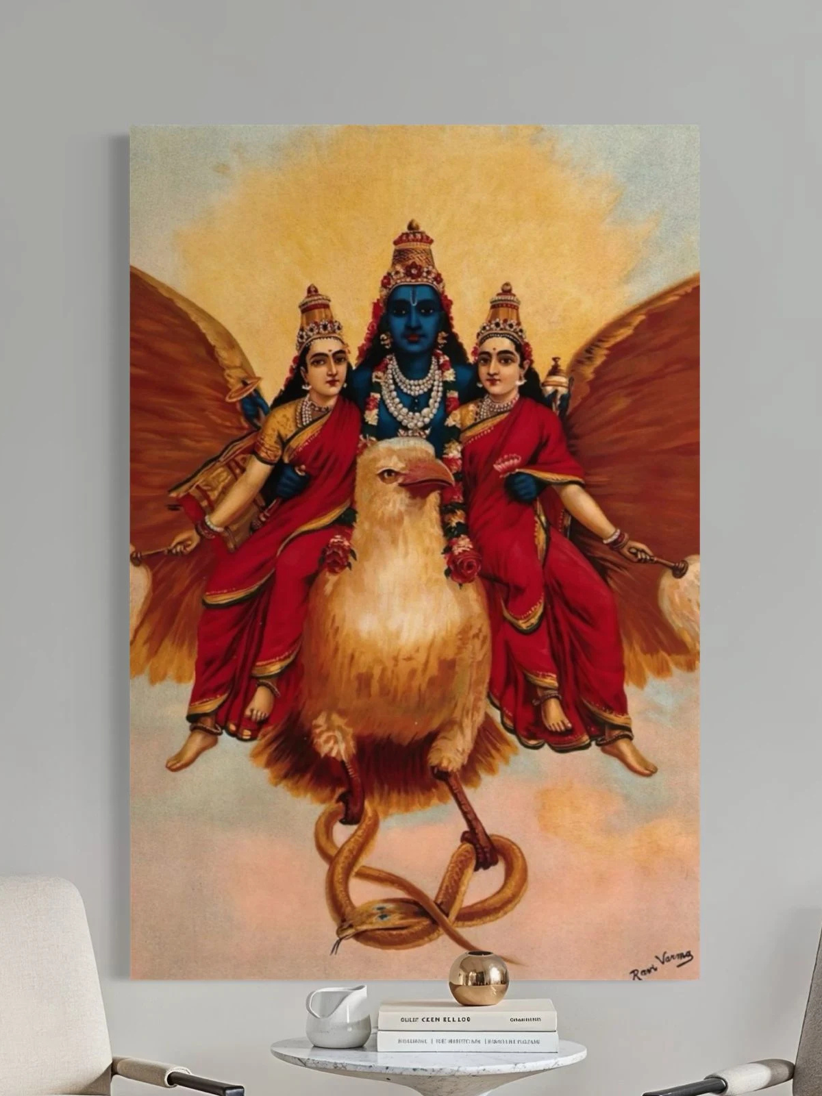 Vishnu on Garuda Raja Ravi Varma Pre-Drawn Canvas Kit
