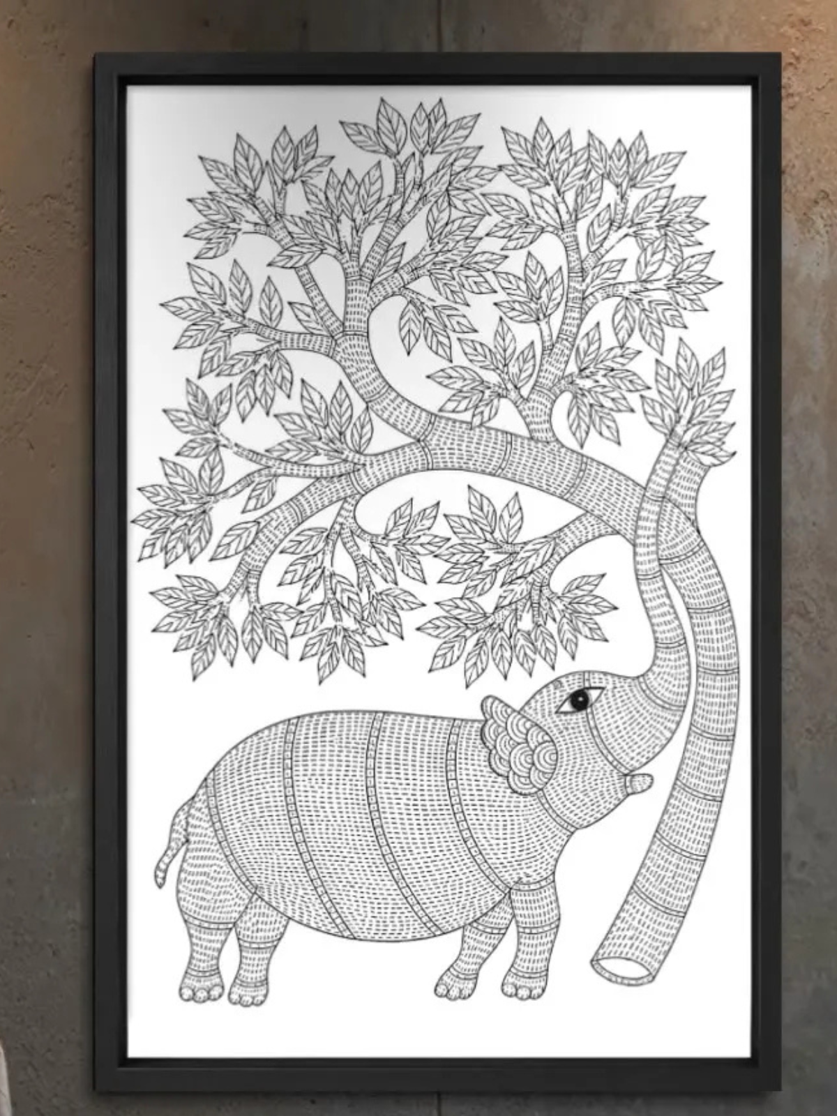 Elephant under tree Gond Art Pre-Drawn Canvas Kit