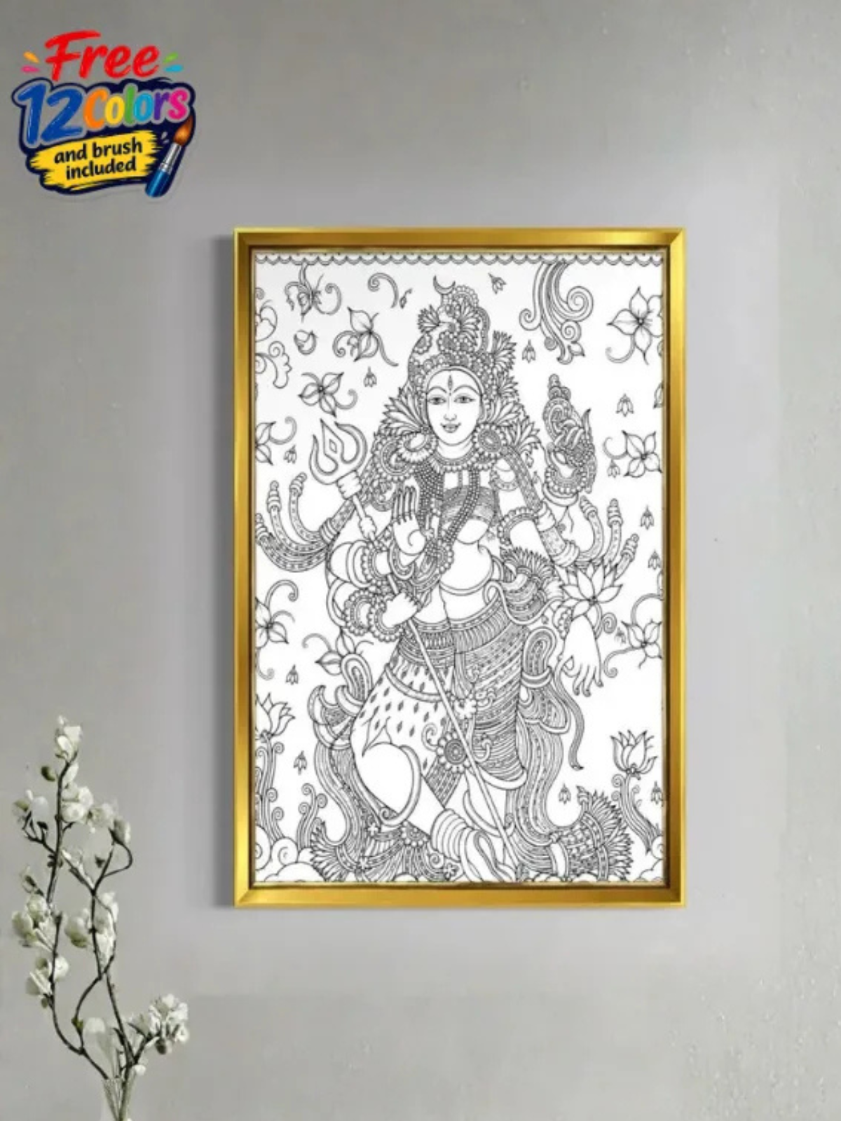 Ardhanarishvara Kerala Mural Pre-Drawn Canvas Kit