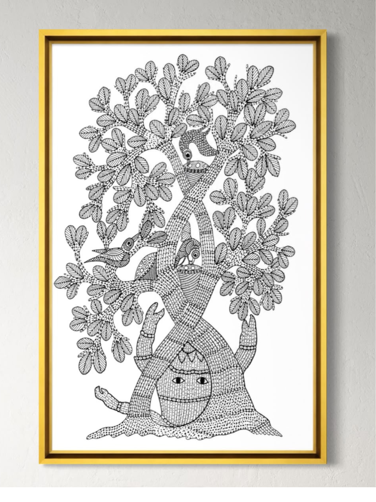 Bird Gond Art Pre-Drawn Canvas Kit