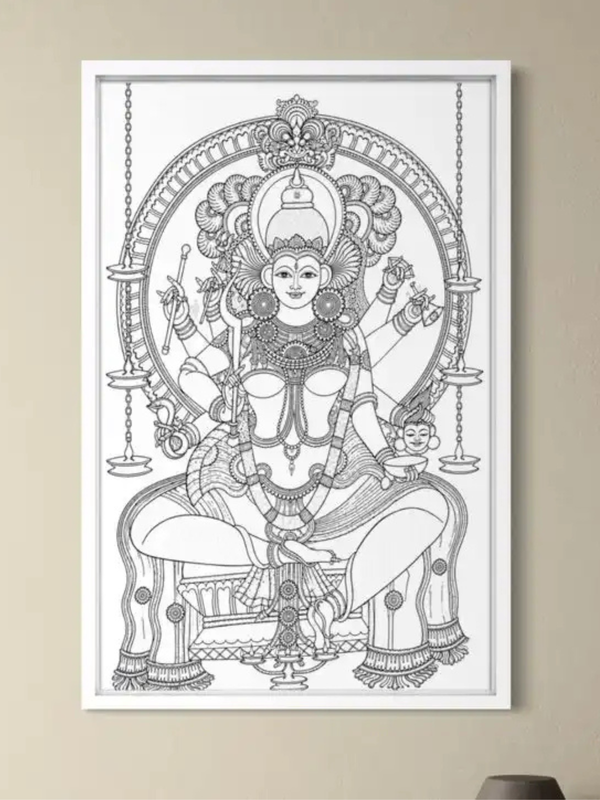 Thirumandhamkunnu Bhagavathy Kerala Mural Pre Drawn Canvas Kit