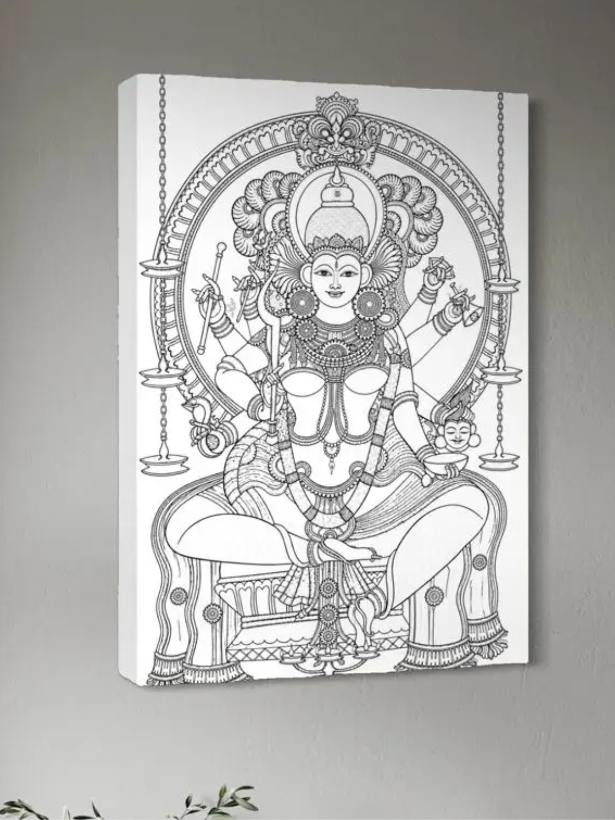 Thirumandhamkunnu Bhagavathy Kerala Mural Pre Drawn Canvas Kit