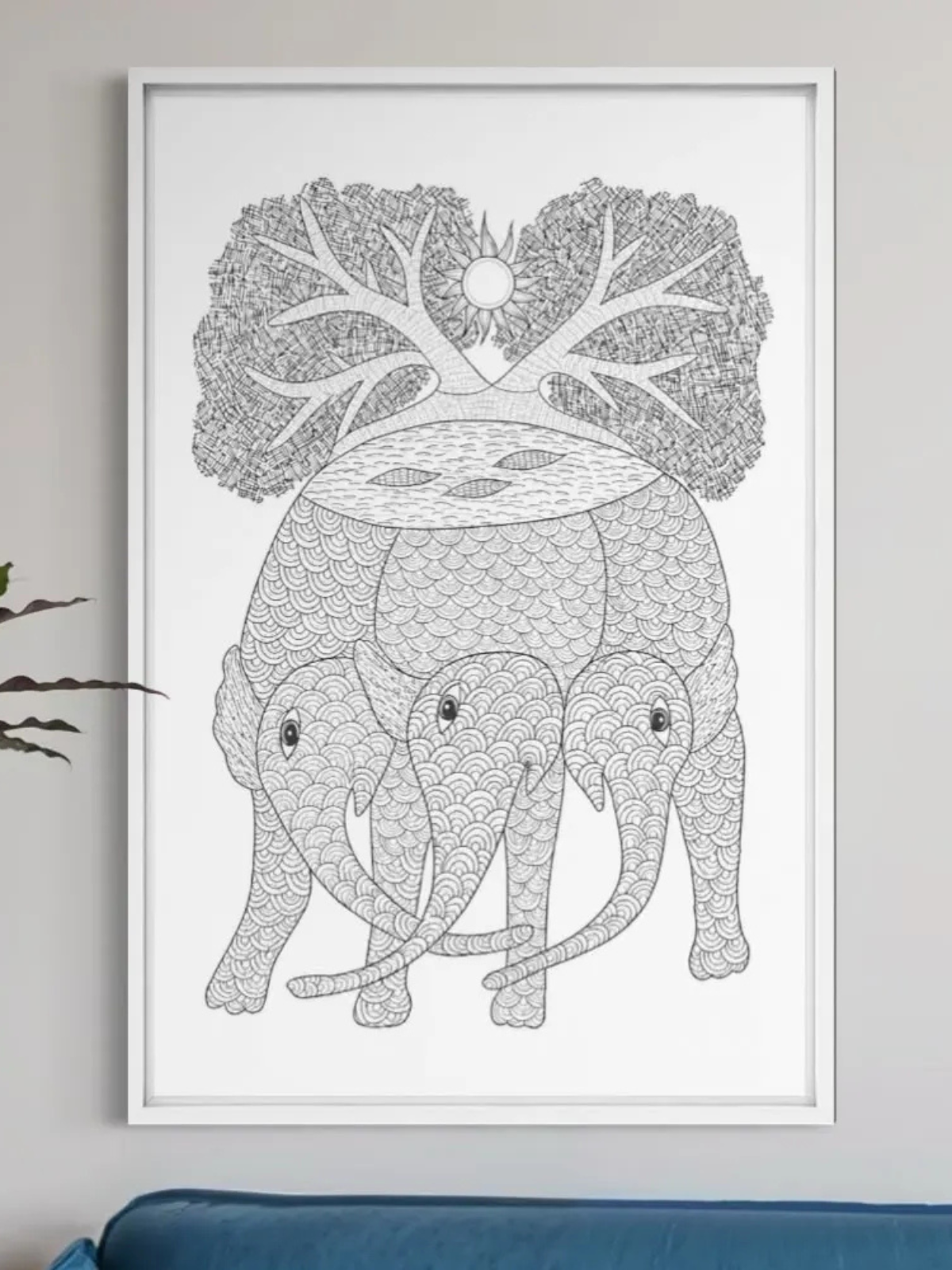 Elephant Gond Art Pre-Drawn Canvas Kit