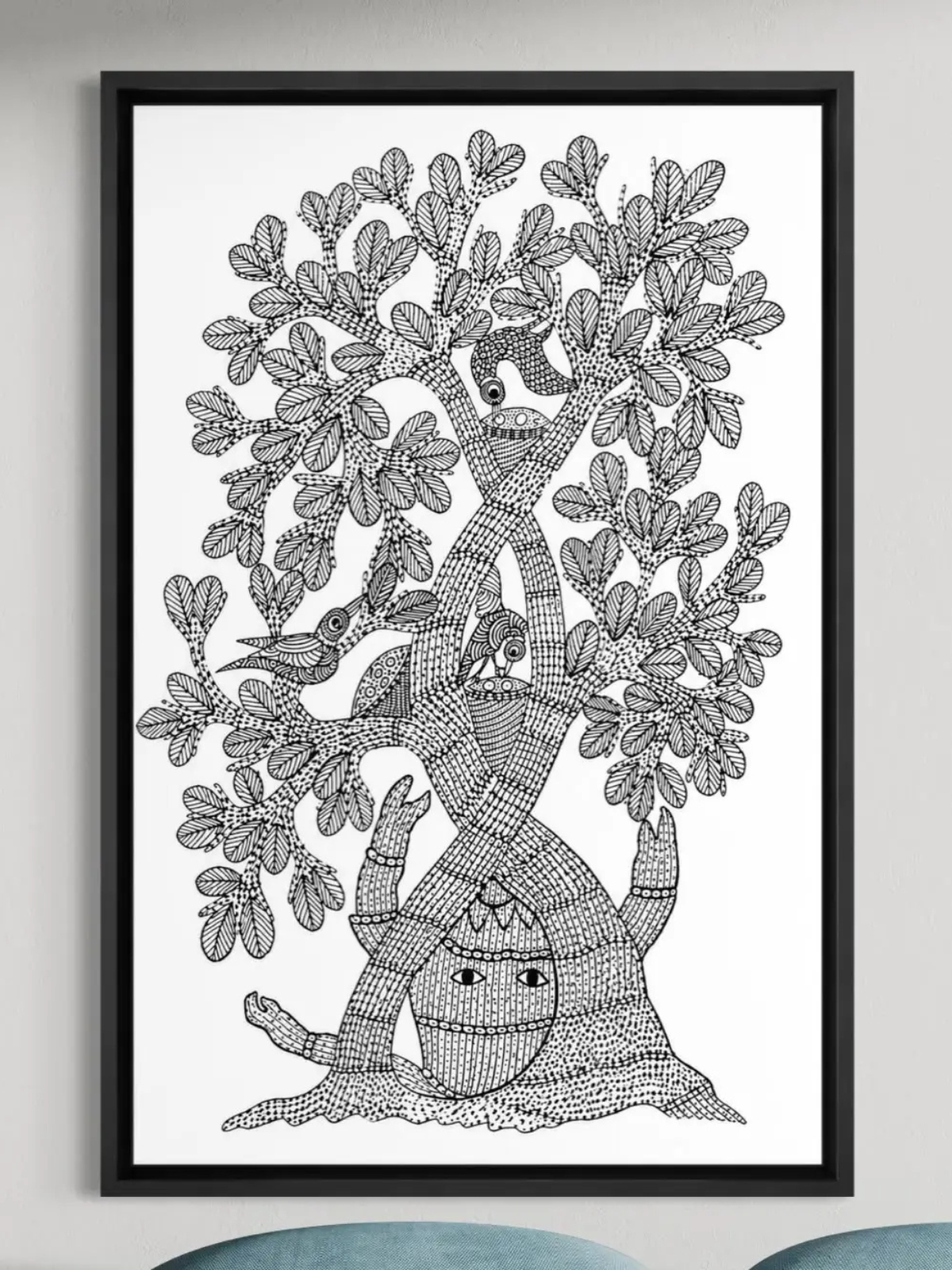 Bird Gond Art Pre-Drawn Canvas Kit