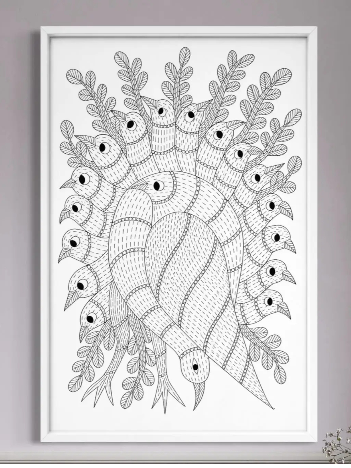 Bird Tree Gond Art Pre-Drawn Canvas Kit
