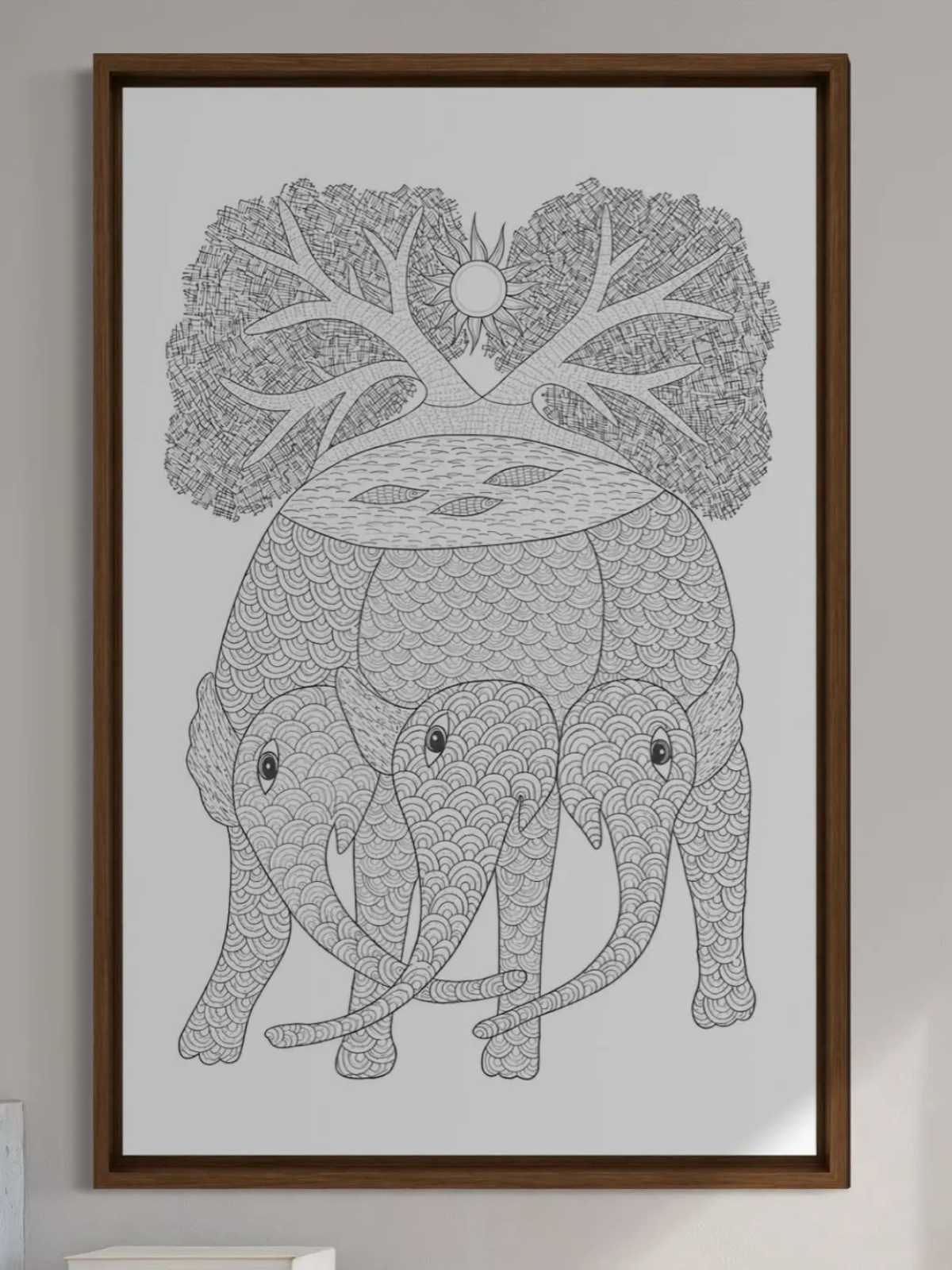 Elephant Gond Art Pre-Drawn Canvas Kit