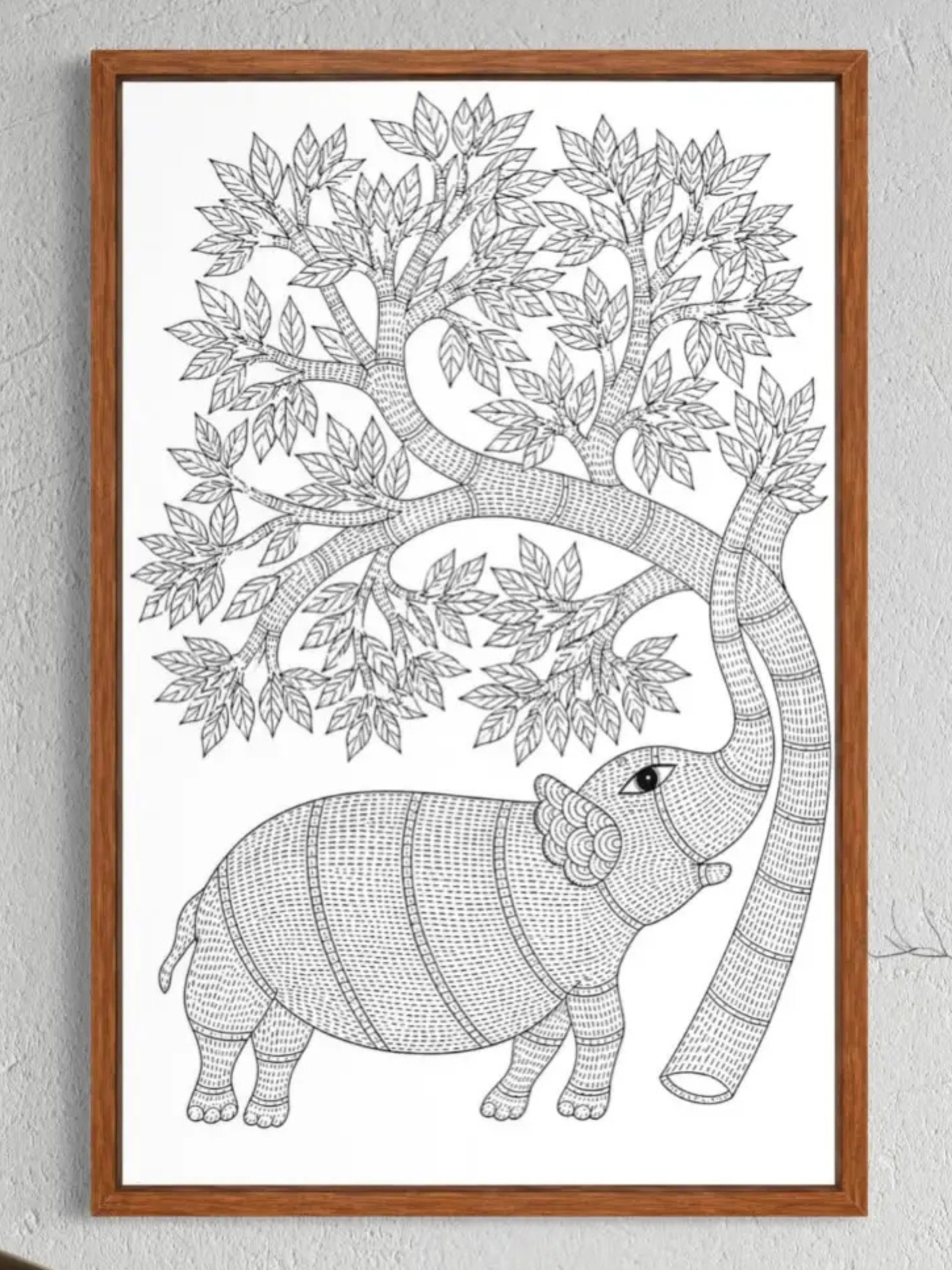 Elephant under tree Gond Art Pre-Drawn Canvas Kit