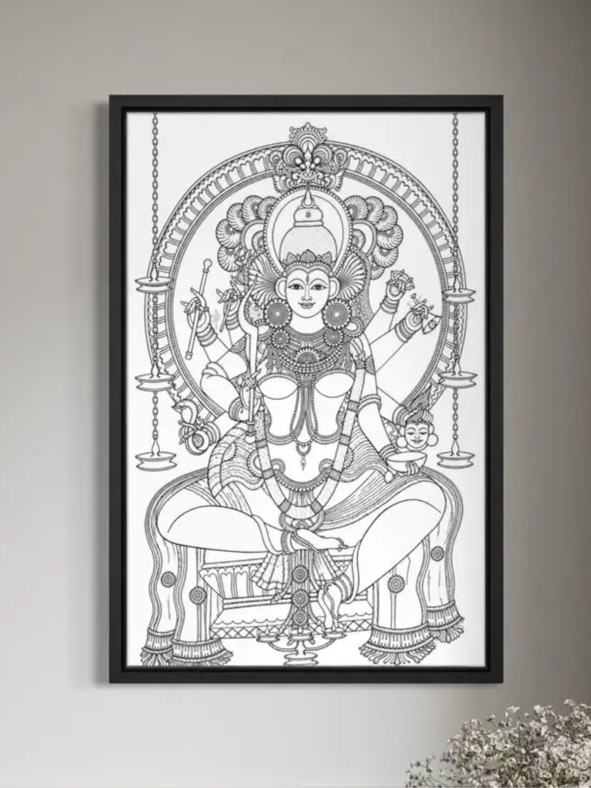Thirumandhamkunnu Bhagavathy Kerala Mural Pre Drawn Canvas Kit
